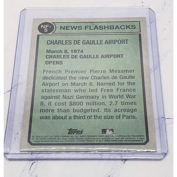 2023 Topps Heritage NF-5 News Flashbacks 1974 Charles De Gaulle Baseball Card - Picture 4 of 4